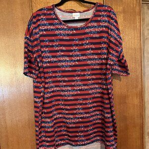 LuLaRoe Irma, Size Large, Red and Blue stripes with white Stars